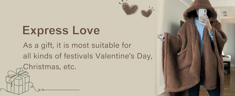 Songling Wearable Blanket Sherpa Poncho Office Work Warm Cozy Shawl Blanket,Plush Cape Wrap for Adults