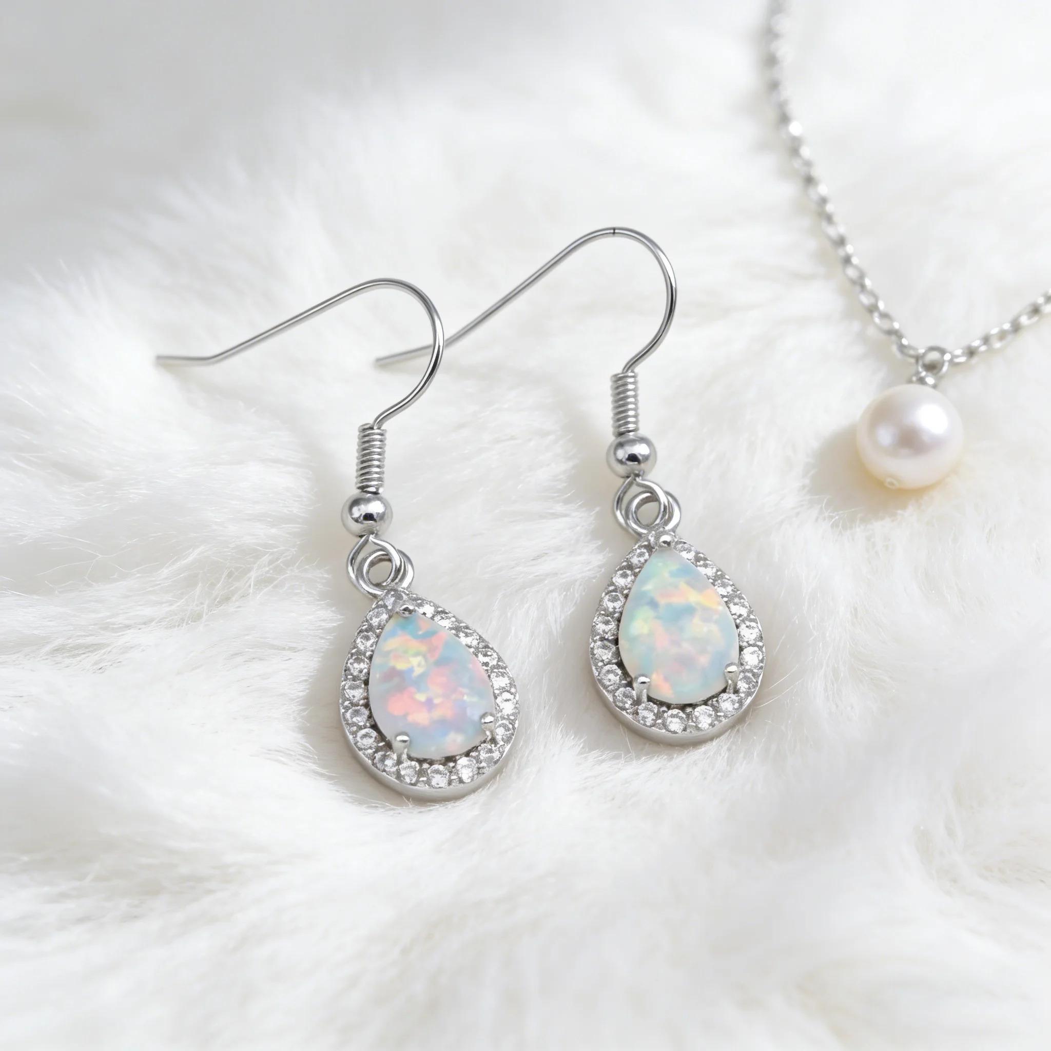 Classic Drop-Shaped Drop Earrings Ladies Fashion Jewelry,Elegant VintageWhite Opal Earrings, Perfect Anniversary Gift for Her