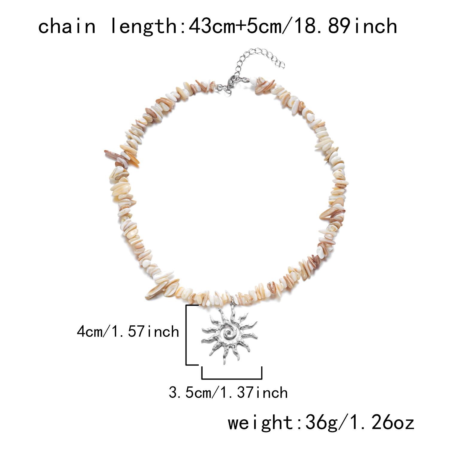 Bohemian Vacation Style Sun Flame Natural Stone Necklace, French Vintage Beaded Pendant Chain, Unique Jewelry Accessory