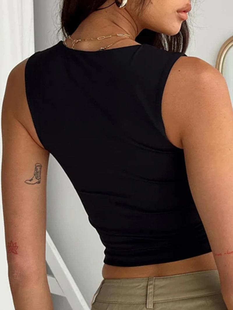 Women's Plain Square Neck Tank Top, Casual Fit Sleeveless Crop Top, Summer Clothes Women, Lady's Clothing for Daily Wear, Womenswear