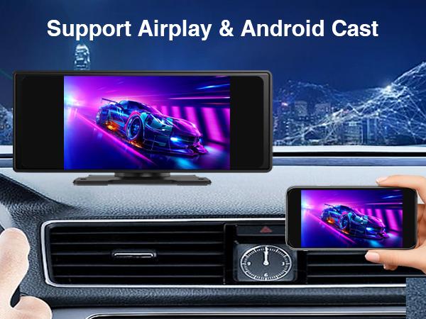 Screen 10.26" INCH Portable Car Player Carplay Android Auto Bluetooth IPS  Touch Screen Dash Cam AirPlay Android Cast  Backup Camera  Loop Recording Bluetooth  FM AUX