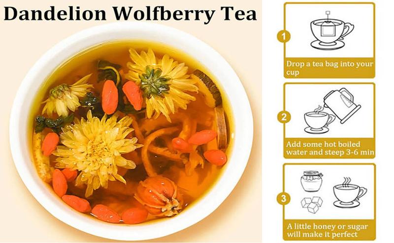 GOJI BERRY TEA 8 CHINESE HERBAL INGREDIENTS BLEND,DANDELION WOLFBERRY ORGANIC, CASSIA SEED, CHRYSANTHEMUM, HONEYSUCKLE, TEA LOOSE LEAF (3BOX(45BAGS))