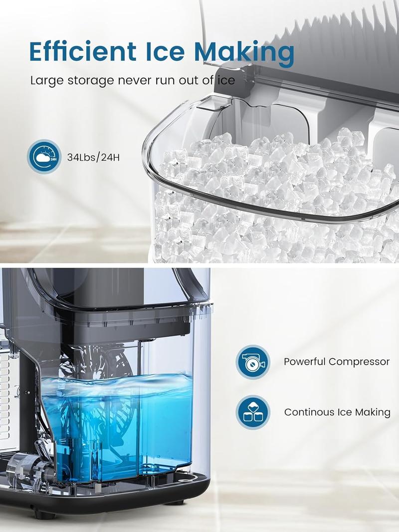 Nugget Ice Maker Countertop, Soft Chewable Nugget Ice Cubes Machine, One-Button Quick Ice Making 34Lbs/Day, Self-Cleaning, Portable Stainless Steel Ice Machine Nugget Ice Maker Countertop, Soft Chewable Nugget Ice Cubes Machine, One-Button Quick Ice Making 34Lbs/Day, Self-Cleaning, Portable Stainless Steel Ice Machine