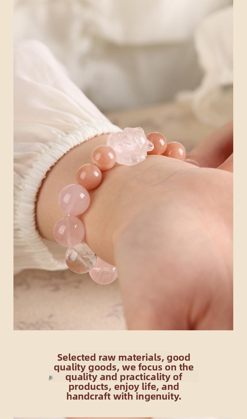 [Love Fortune] crystal bracelet, rose quartz white crystal sunstone pink quartz carving, unisex, daily wear gift, 10mm beads natural stone, love romance luck symbol