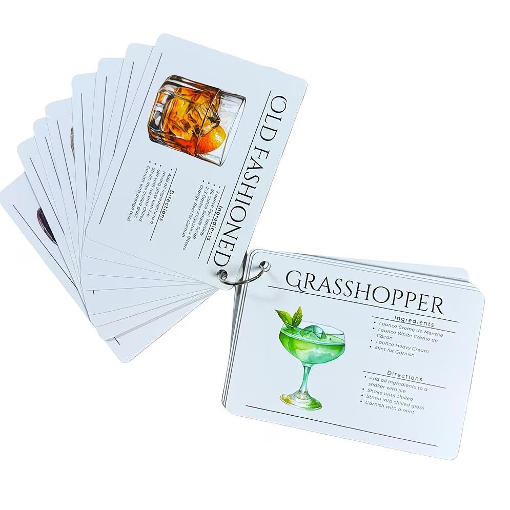Bartender Starter Cocktail Recipe Cards, Classic Drink Quick Reference Guide, Perfect for Beach Home Bar Parties, 27 Cards 54 Recipes