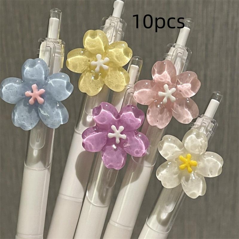 5/10/15 Pcs Floral Design Retractable Ballpoint Pens, Pen Set, Ink, Smooth Writing, Ideal for Home School Office Birthday Gifts