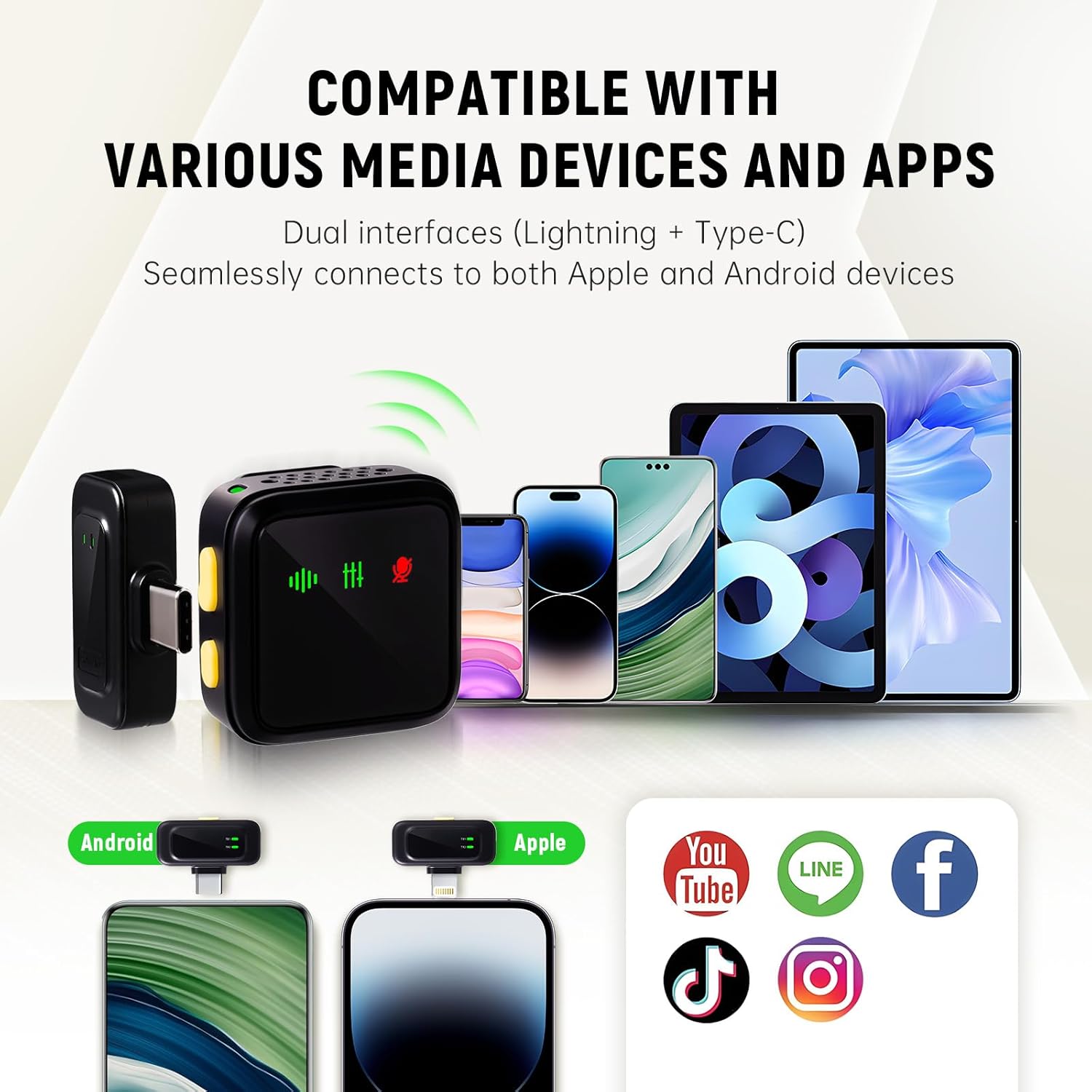 Lavalier Microphone T40 for /Android with Intelligent Noise Cancellation, Reverb & Mute Function, Newly Upgraded, Two Mics with  Box, for Video Recording, Vlog, Live Streaming