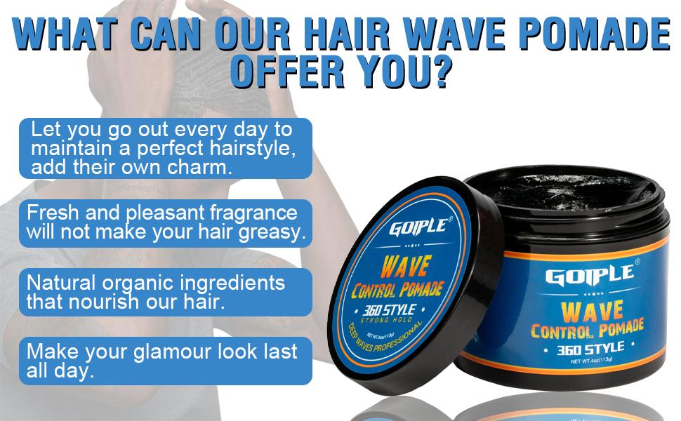 Natural Wave Pomade for Black Men - 360 Waves Hair Cream with Strong Hold, Easy Wash, and Hydrating Formula for Defined Waves Haircare