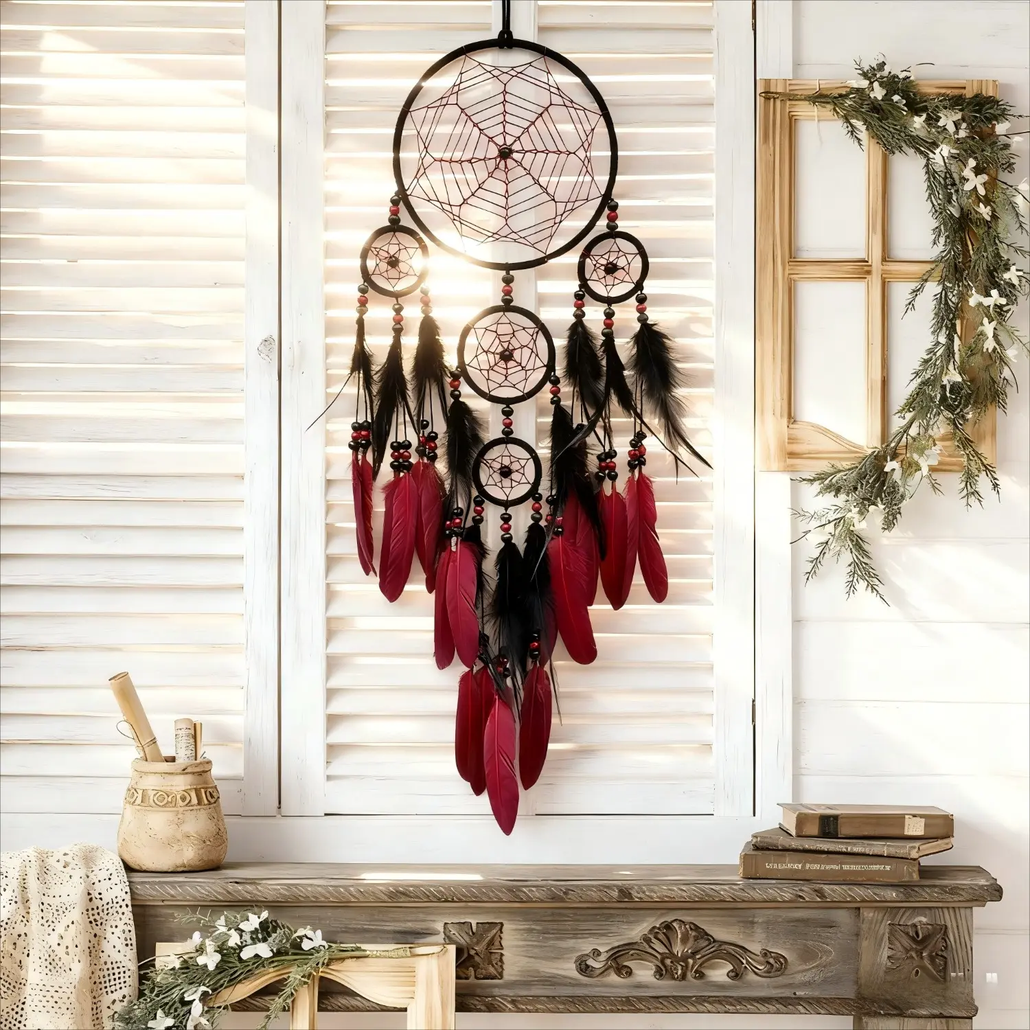[Halloween, Christmas, Easter] 1pc Boho Handmade Dream Catcher Wall Hanging - Handmade Bohemian Fabric Web with Feathers & Beads Suitable for Girls' Bedroom, Multi-Holiday Decoration (Halloween, Christmas, Easter) - Boho Decor, Cultural Richness
