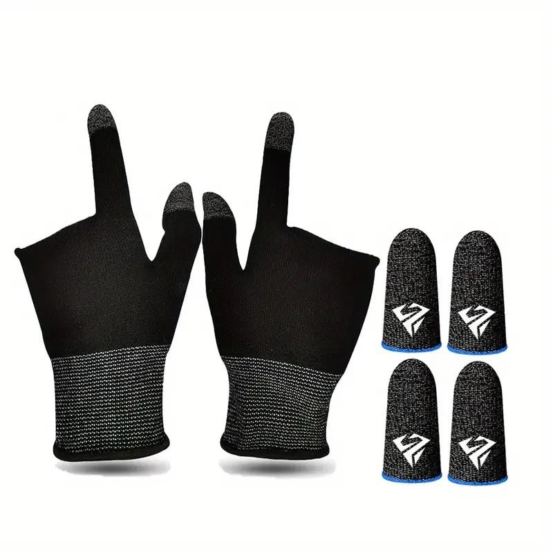 Gaming Gloves Bundle — 1 Pair Touch Screen Gloves + 2 Pairs Finger Sleeves, Anti-Sweat Breathable Conductive Set, High Sensitivity Mobile Game Controller Grip for PUBG CODM MLBB, Compatible with iPhone Samsung iPad All Smartphones