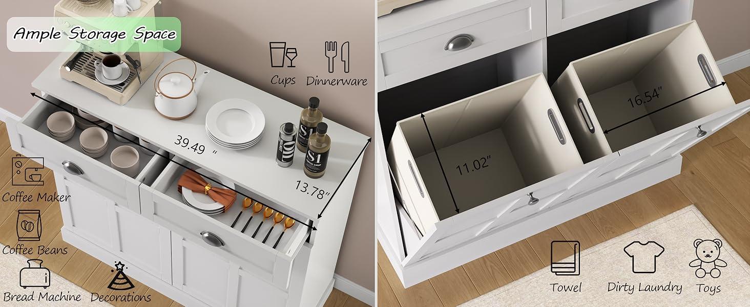 Double Tilt Out Laundry Hamper Cabinet, Hidden Laundry Cabinet with 2 Drawers & 2 Laundry Storage Baskets, 30 Gallon Trash Can Cabinet, Storage Cabinet for Bathroom, Laundry Room,Kitchen, White Double Tilt Out Laundry Hamper Cabinet, Hidden Laundry Cabinet with 2 Drawers & 2 Laundry Storage Baskets, 30 Gallon Trash Can Cabinet, Storage Cabinet for Bathroom, Laundry Room,Kitchen, White