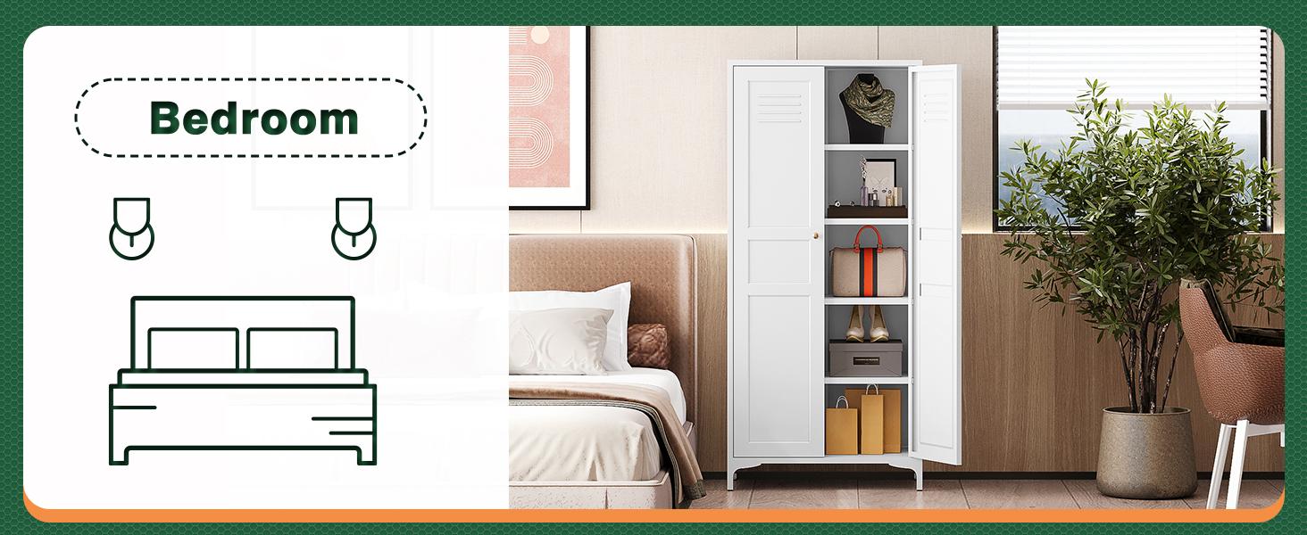 Letaya White Storage Cabinet with Feets-Metal Home Kitchen Pantry Cabinets with Doors and Adjustable Shelves,Organization Locker for Cupboard/Bedroom/Dining/Living/Bathroom/Office/Garage Room