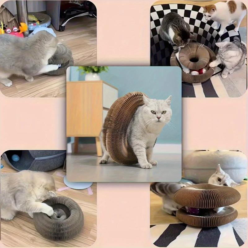 Magic Interactive Cat Scratcher Toy with Bell Ball Design, Foldable Venetian Blind Shape, Durable Cardboard, Indoor Cat Stress Relief