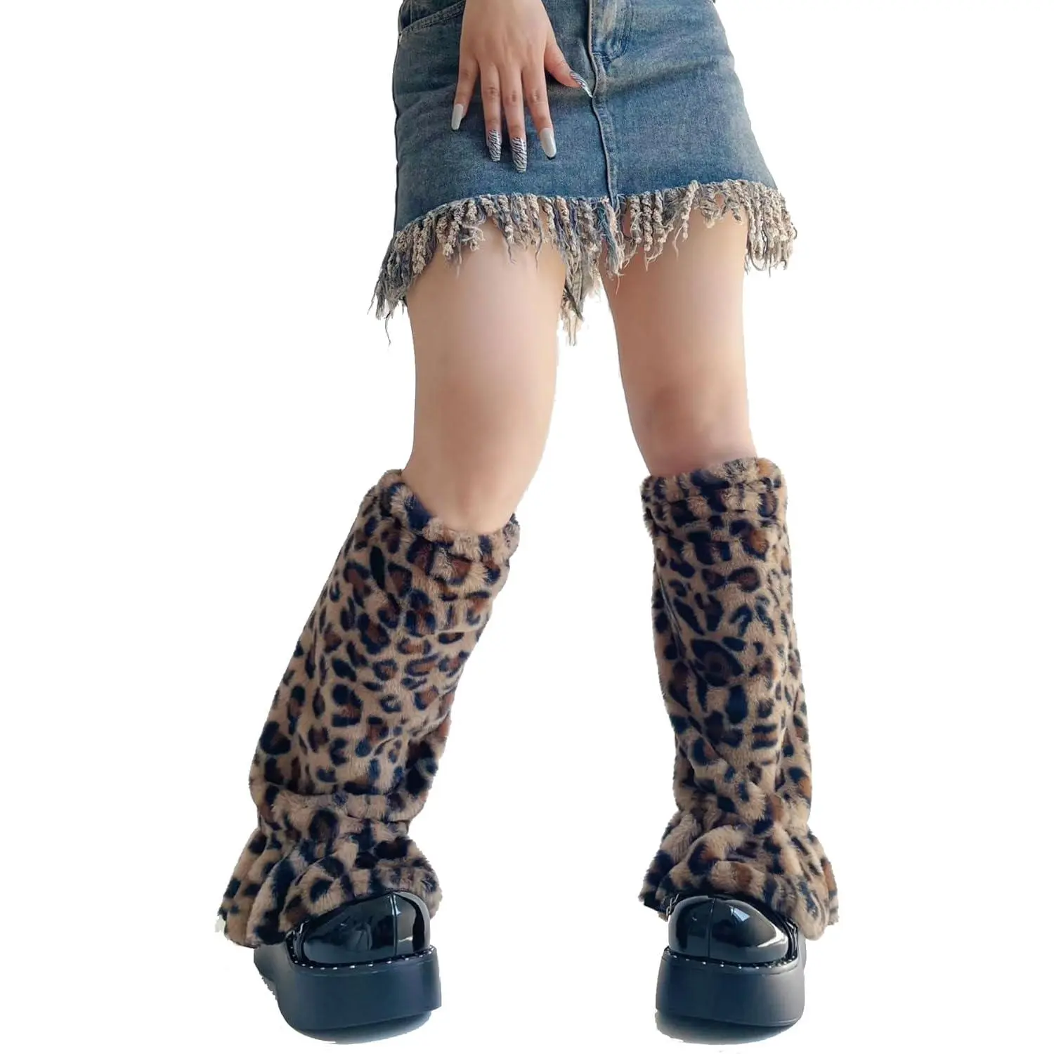Leg Warmers for Women & Girls Y2K Kawaii Fluffy Fur Flared Leg Warmer Furry Goth Grunge Socks Harajuku Leopard
