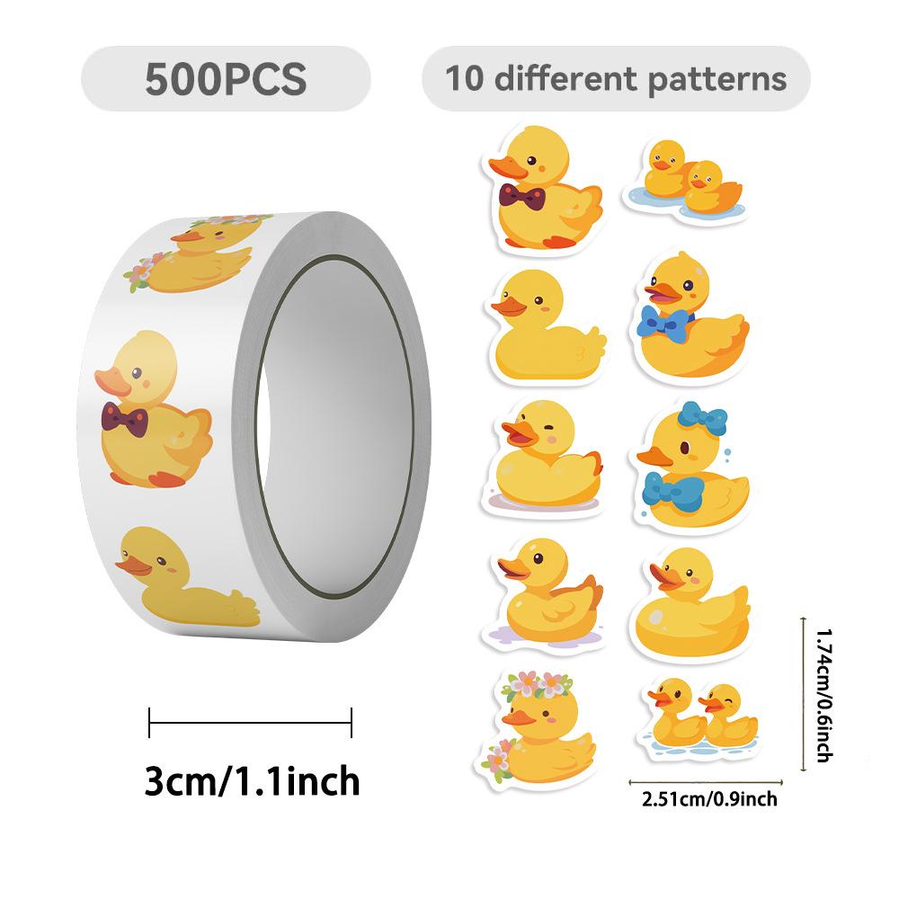500PCS Cute Duck Stickers for Kids 10 Styles Sticker Rolls Rubber Yellow Ducks Stickers Duck Party Favors Waterproof Vinyl Stickers(500 Per Roll)