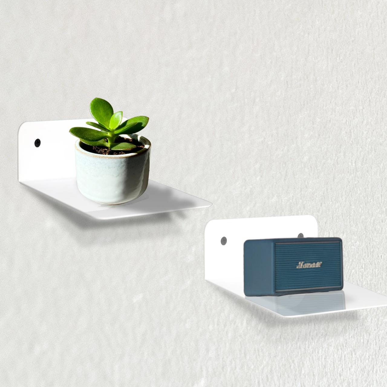 2-Pack Small Acrylic Wall Shelves, 4.92 Inch Floating Shelves for Echo Camera, Speaker Display Stand, Bathroom Living Room Bedroom