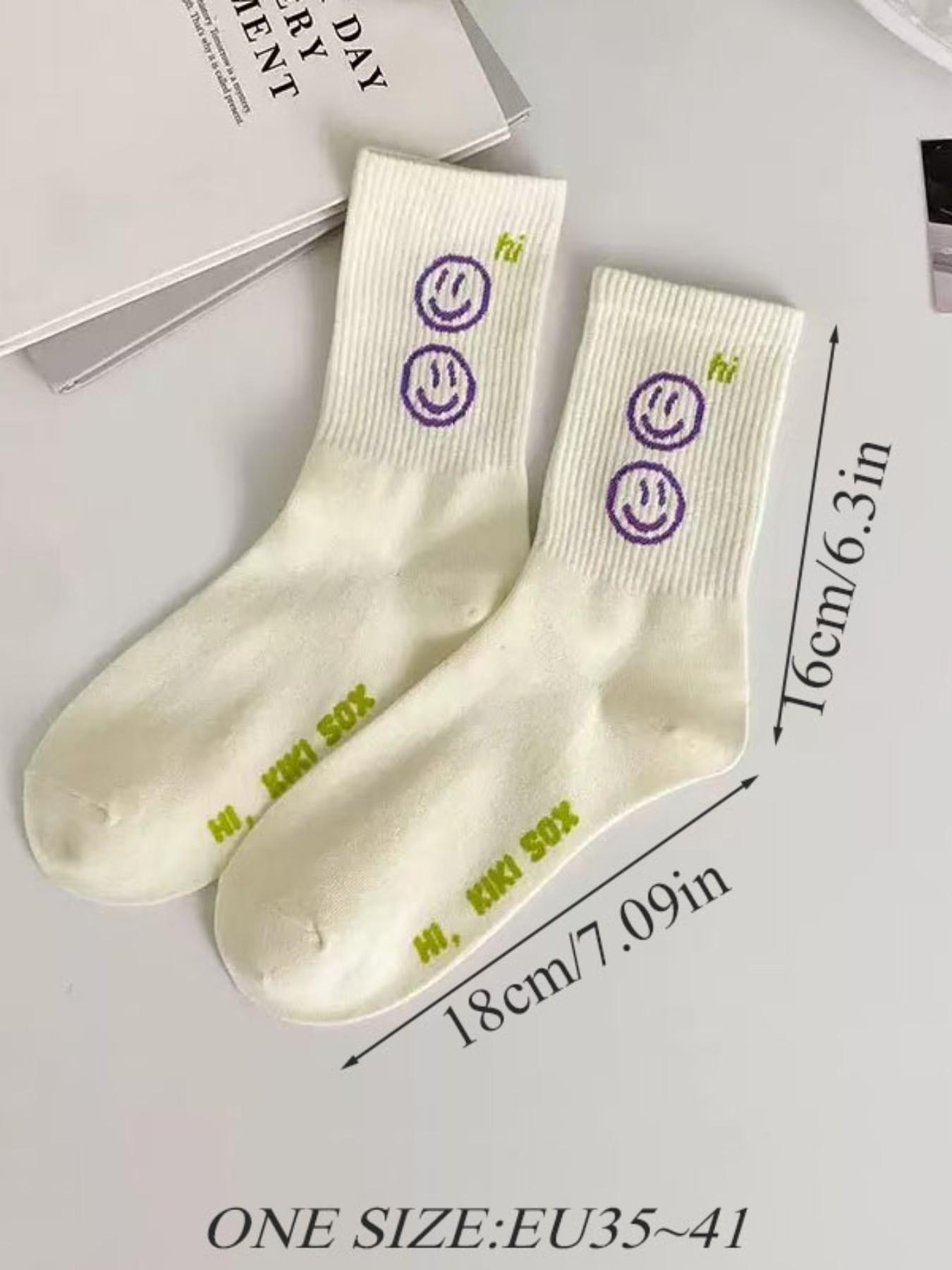 Women's Casual Letter Pattern Street Style Mid-Calf Socks, 4 Pairs, Perfect for Daily Wear, Trendy and Unique Design