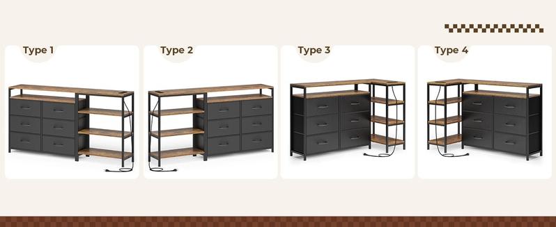 Sikaic Corner L Shaped LED TV Stand Convertible Dresser with Charging Station and Open Shelf & PU Finish Drawers for Living Room Apartment Furniture Home