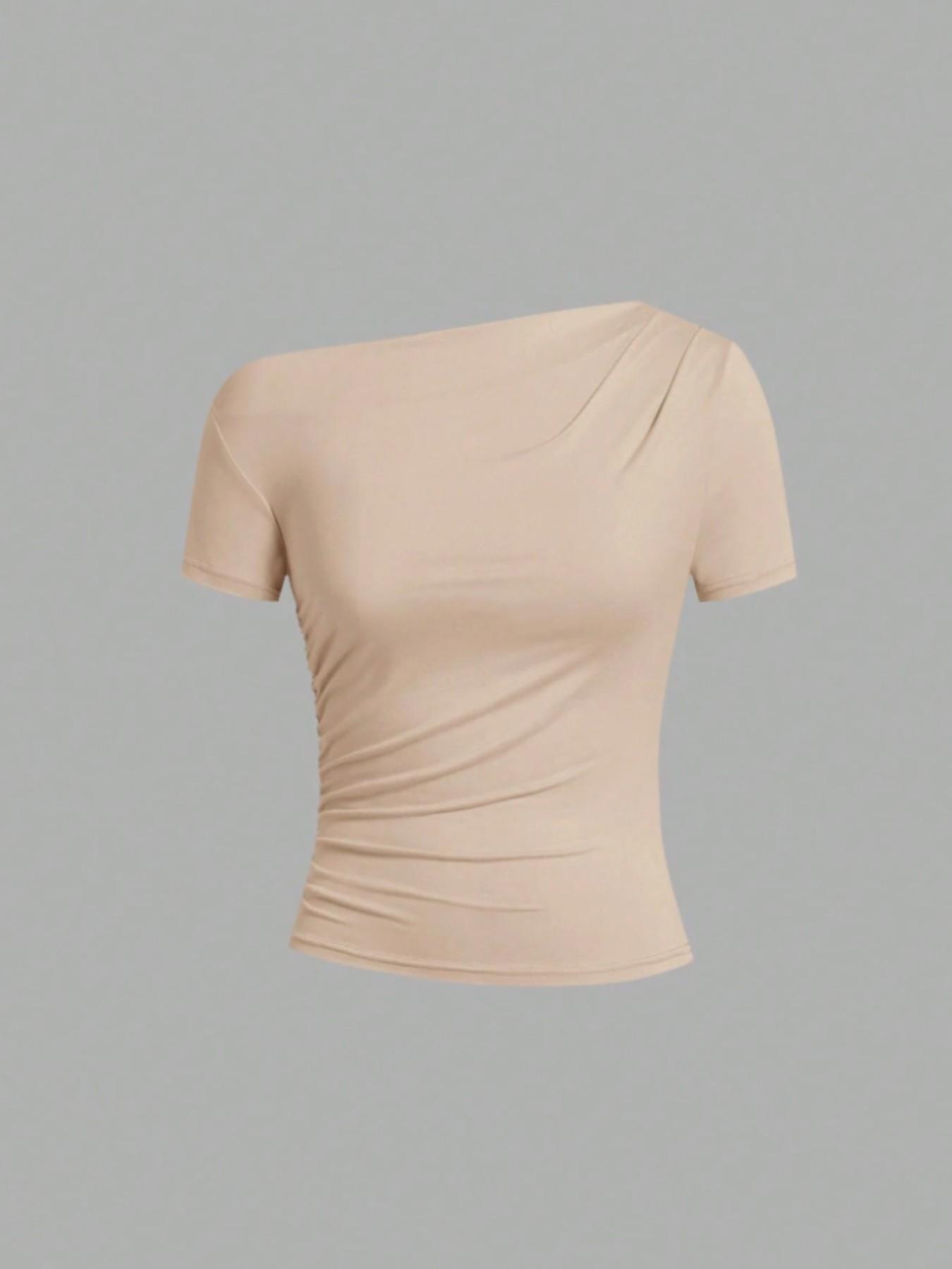 3-Piece Set Teenage Solid Color Asymmetrical Short Sleeve Tops, Elegant Casual Style, Lazy Fashion, Girl's Gift, Easter