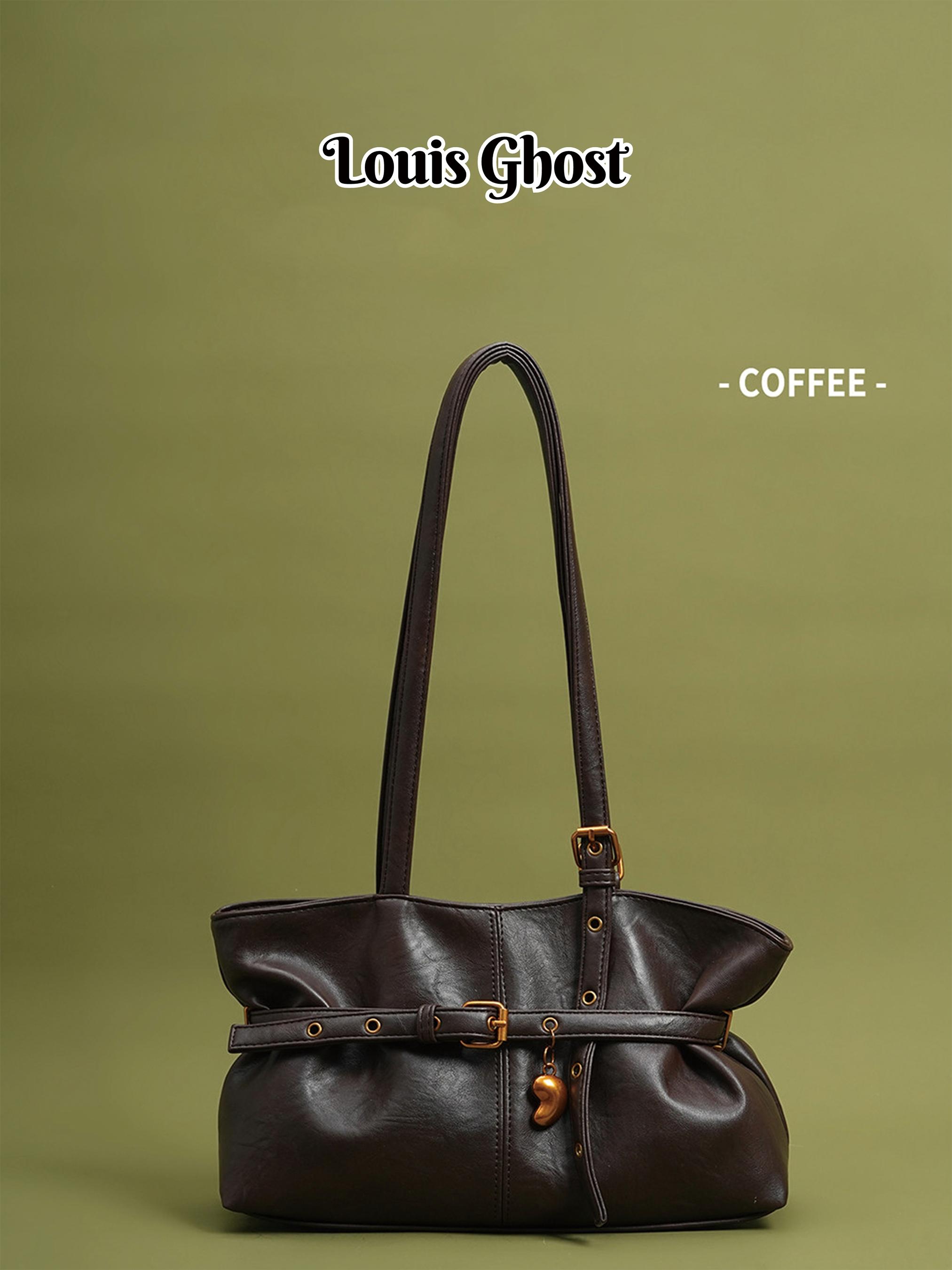 Vintage Faux Leather Crescent Bag -Retro Women's Shoulder Bag | Retro Tote Bag with Belt and Heart Charm Details | Trendy Faux Leather Handbag, Ideal for Commuting, Daily Outfits and Travel