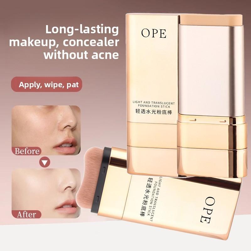 Dewy Foundation Stick, Waterproof Sweatproof, All-Day Wear,  Brush for Quick Application, High Coverage Conceals Acne & Spots, Creates Natural Dewy Skin, Ideal for Lazy Beginners Daily Commute
