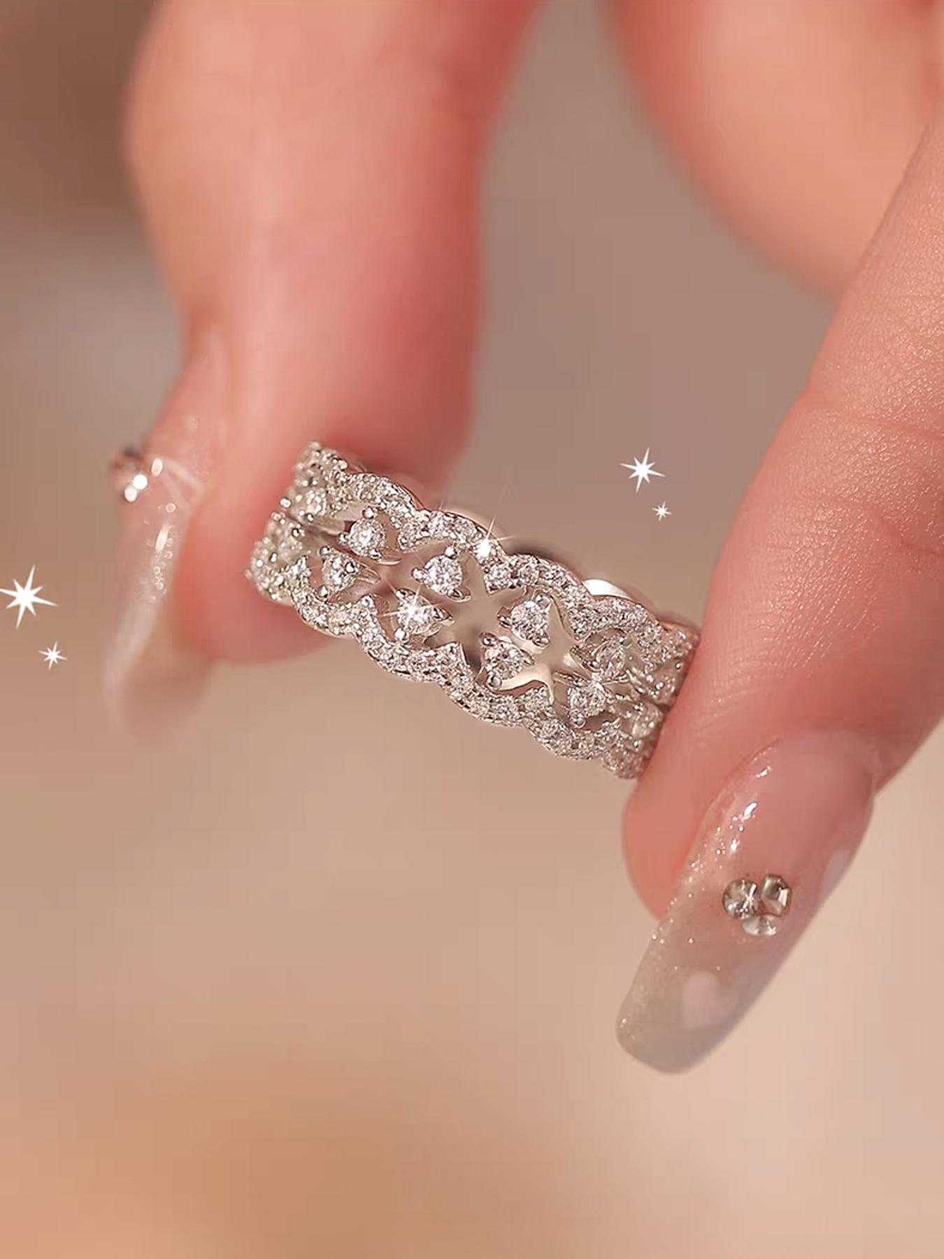 Premium Crown Ring with Artfully Set Artificial Zirconia, Stunning for Both Solo and Layered Wear, Perfect for Weddings, Parties, or Daily Occasions, an Ideal Valentine's Day Gift, Stackable Rings