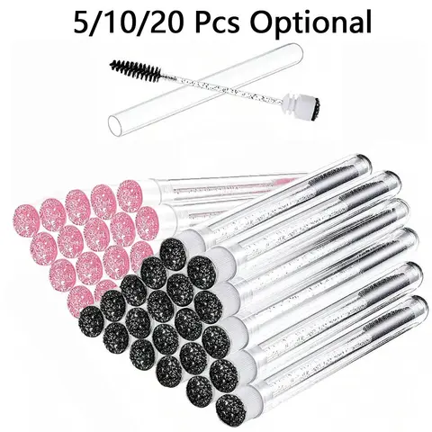 Eyelash Brushes with Flexible Reusable Wands and Dustproof Cleaning Storage Tubes, Reusable Beauty Tool, Includes Lash Extension Brushes, Eyebrow Spoolies, and Castor Oil Applicators( Crystal Black / Crystal Pink).