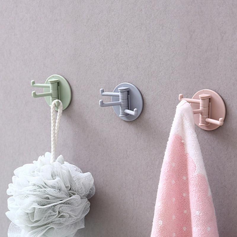 3-Branch Traceless Hanging Hook - Multifunctional Rotary Hook for Kitchen & Bathroom Walls - Punch-Free Installation!