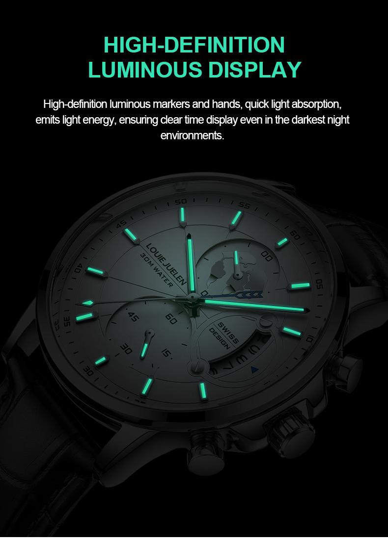 Elegant Men's Watch: Globe Design, 30m Water Resistance, Luminous Dial, Calendar & Chronograph | Stylish for Day & Business | Classic Timepiece