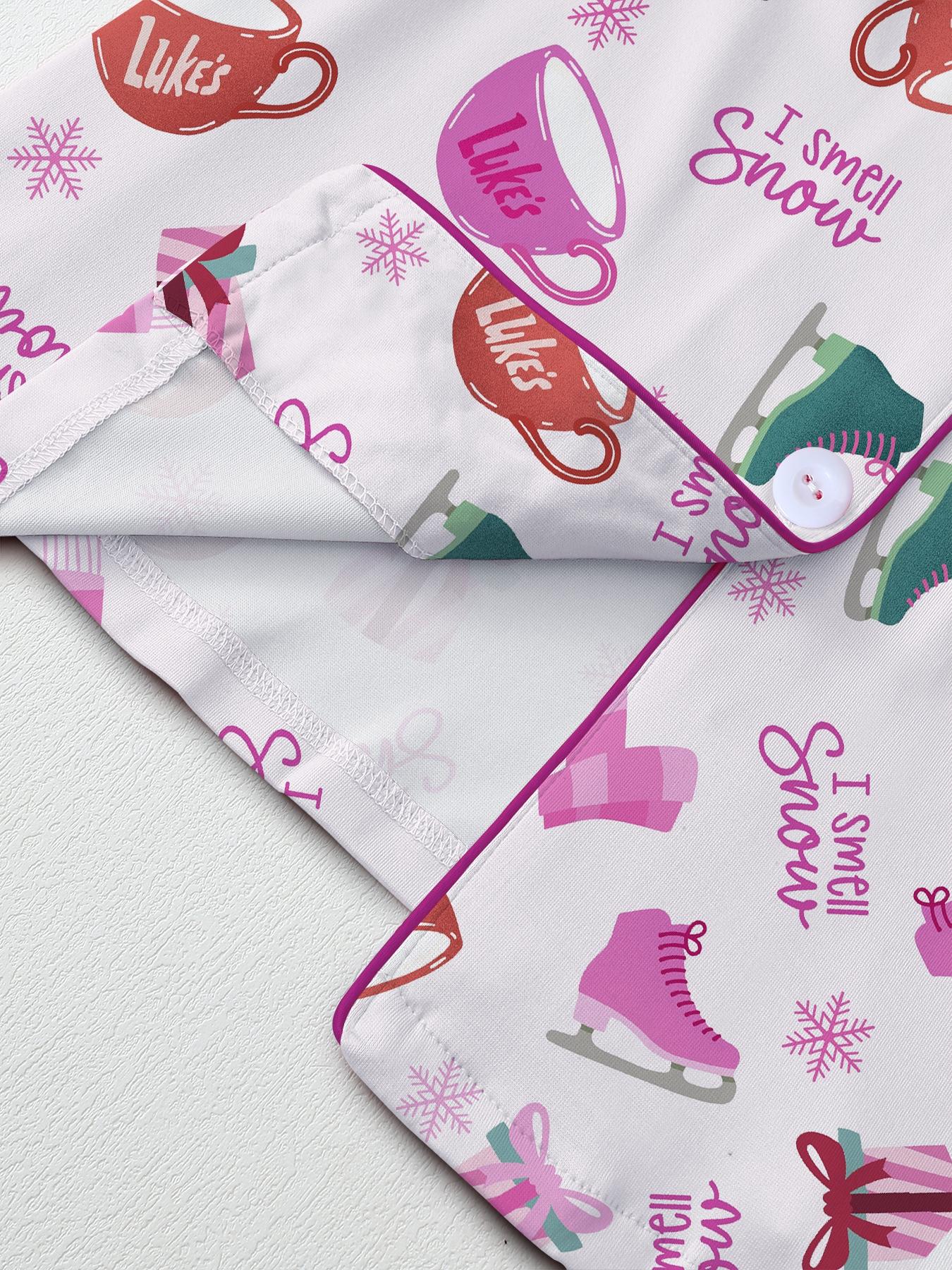 Christmas Pajamas Women's Christmas Pajama Set, Pjs, Pink Cozy Long Sleeve Top & Elastic Waist Pants, Fitted Winter Sleepwear, Perfect Holiday Gift, Gilmore Girl I smell snow, Mother daughter matching, Bookworm night, Coffee lover pajamas