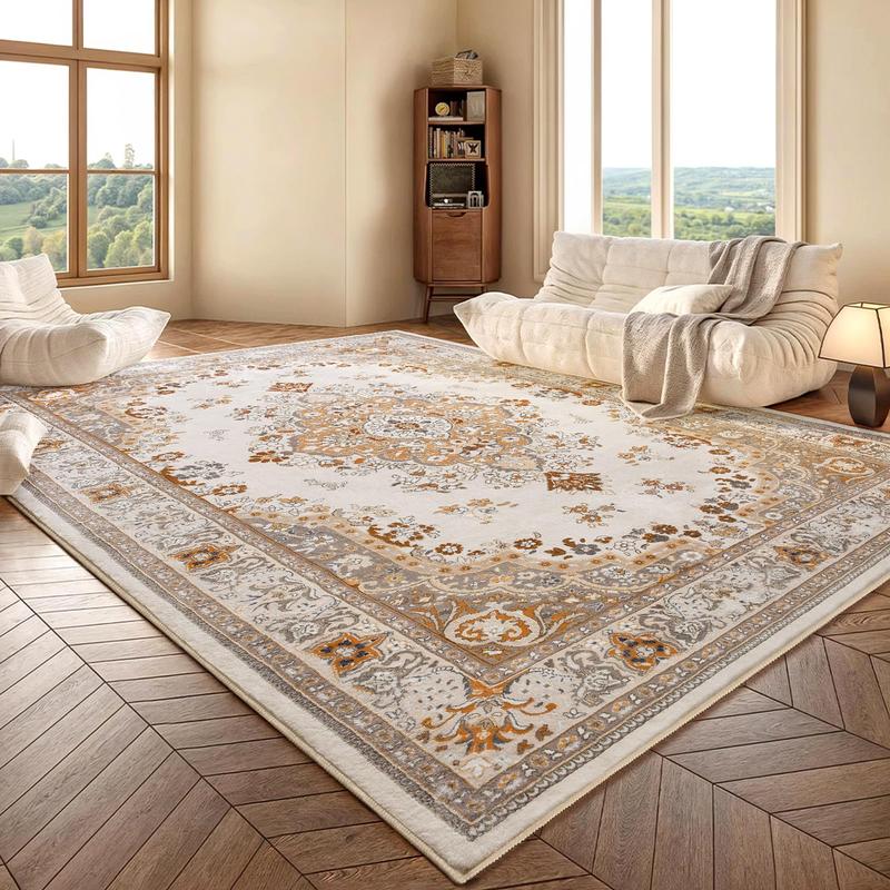 Washable Vintage Area Rug Non-Slip Low Pile Large Rug For Living Room, Bedroom, Farmhouse, Dining Room, Black, Grey, Blue, Green, Beige, 5x8, 7x10, 9x11 Feet