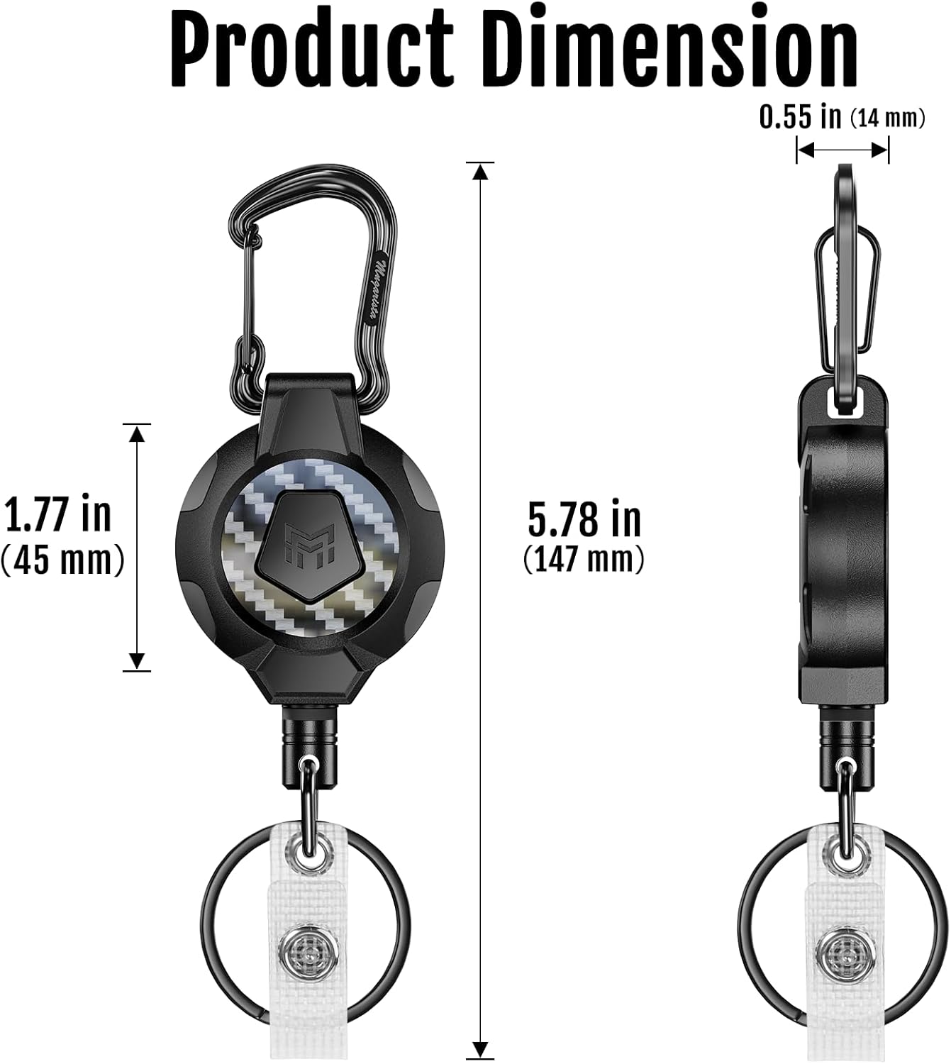 3K Carbon Fiber ID Badge Reel with Badge Strap Clip Keychain