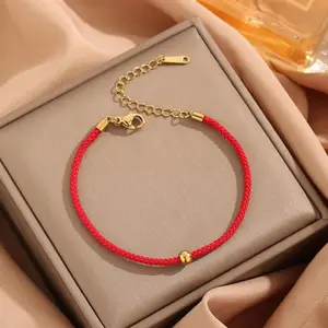 Stainless Steel Blessing Red Rope Bracelet For Women Girls Gold Color Exquisite Chinese Style Wrist Chains Party Jewelry Gifts