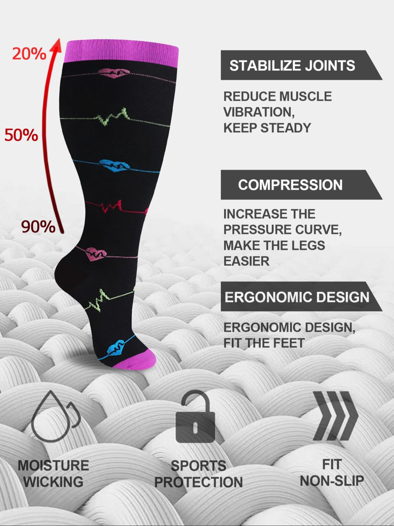 Women's Plus Size Compression Socks, Sports Running Socks for Circulation, Nurses, Pregnant Women, Sports Socks for Women, Athletic Running Socks