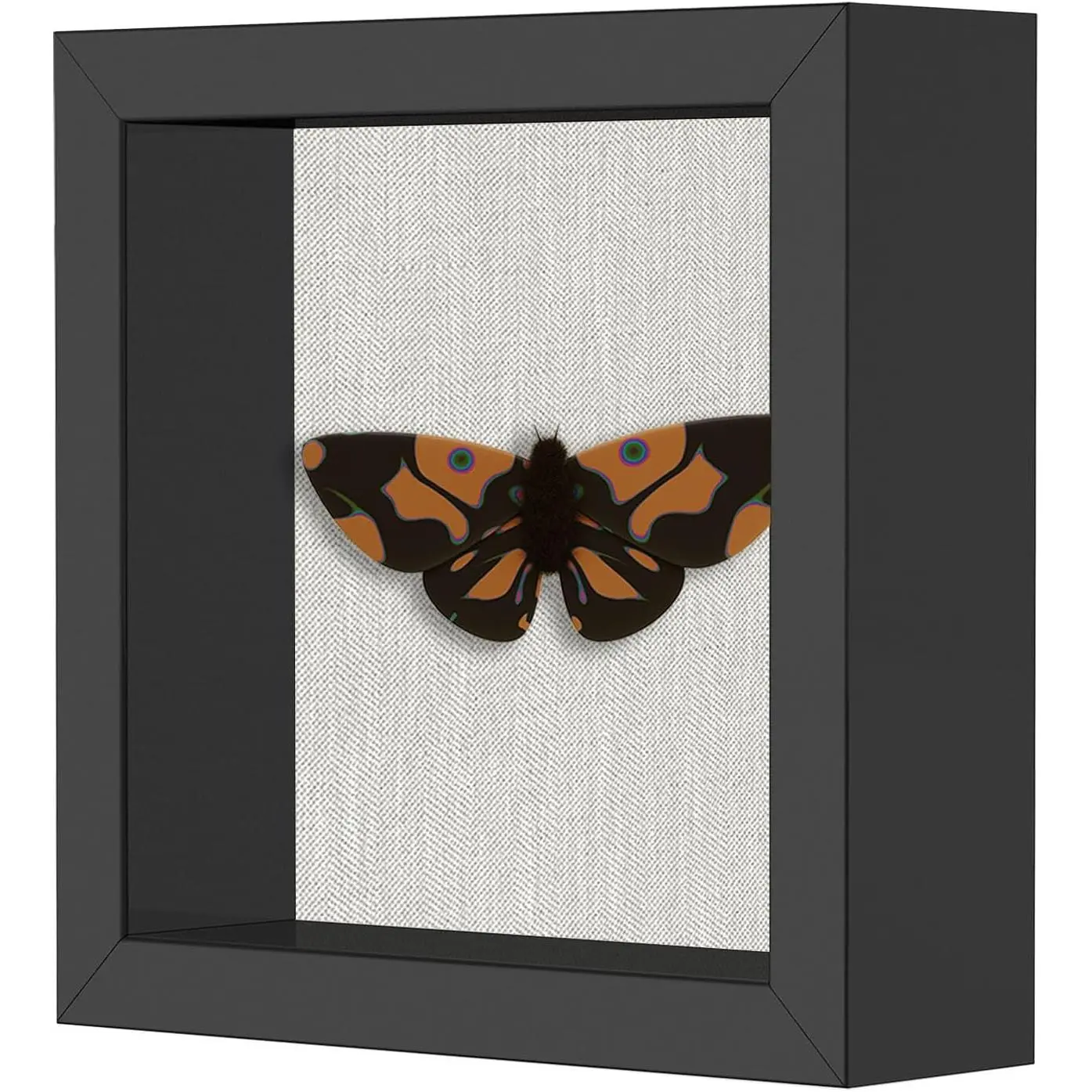 5x5 Shadow Box Frame, Linen , Push Pins Included, Memory Box Display Case, Black