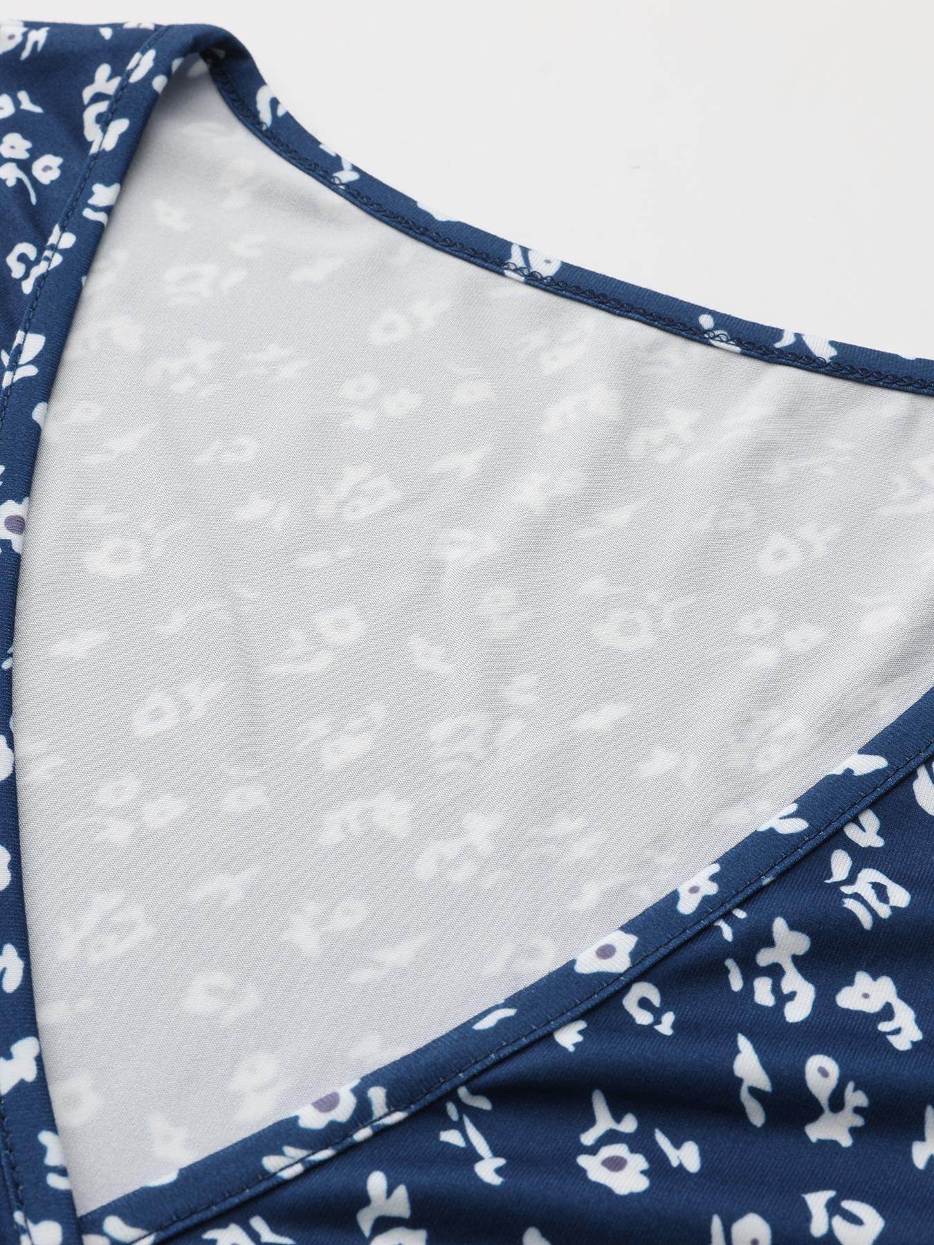 Women's Ditsy Floral Print V Neck Wrap A Line Dress, Boho Fashion Short Sleeve Short Dress for Daily Holiday Vacation Wear, Frenchy Style Ladies Dress for Summer