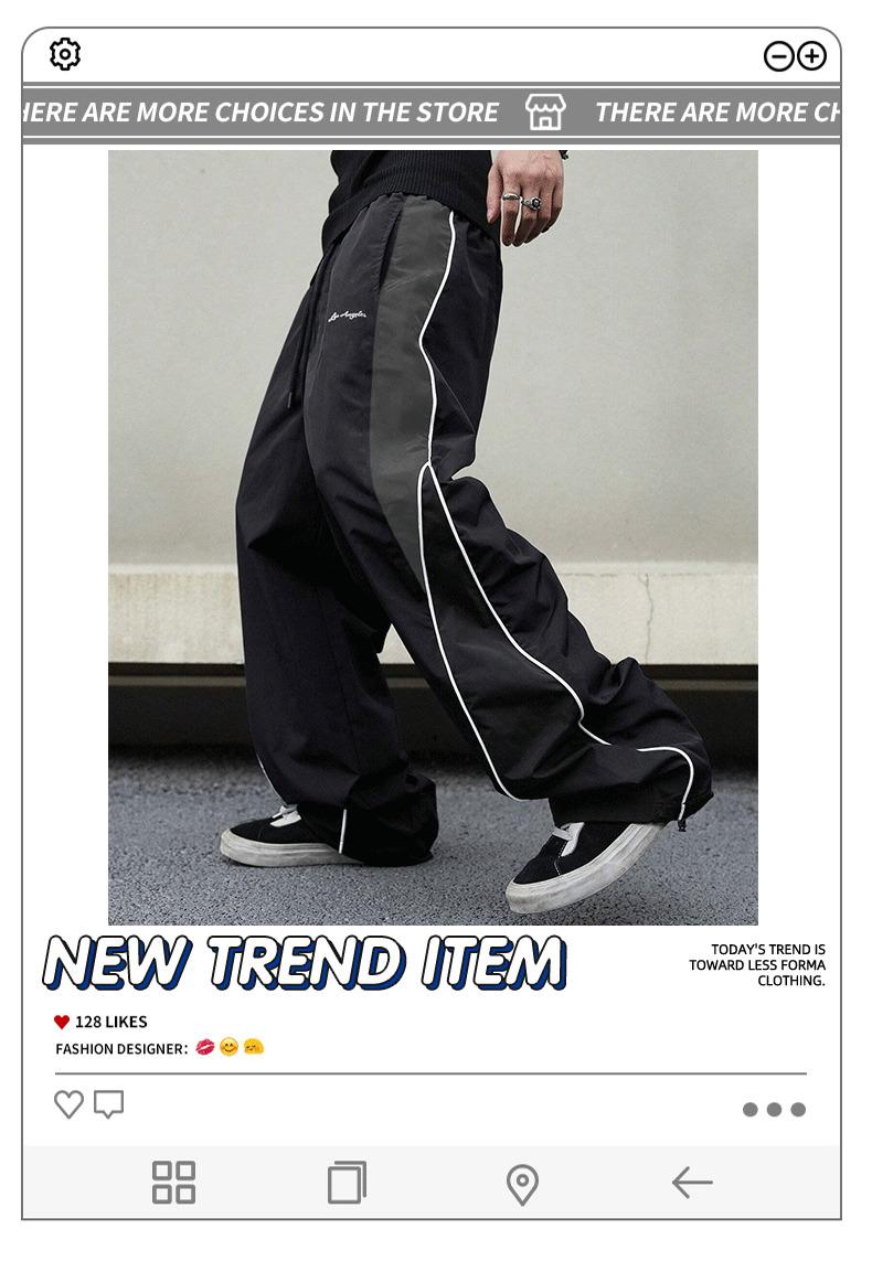 Men's Oversize Baggy Track Pants - Y2K Menswear Streetwear Stylish Loose Windbreaker Pants, Elastic Waist Drawstring Athletic Sportswear Casual Wide Leg Joggers for Everyday Street Use
