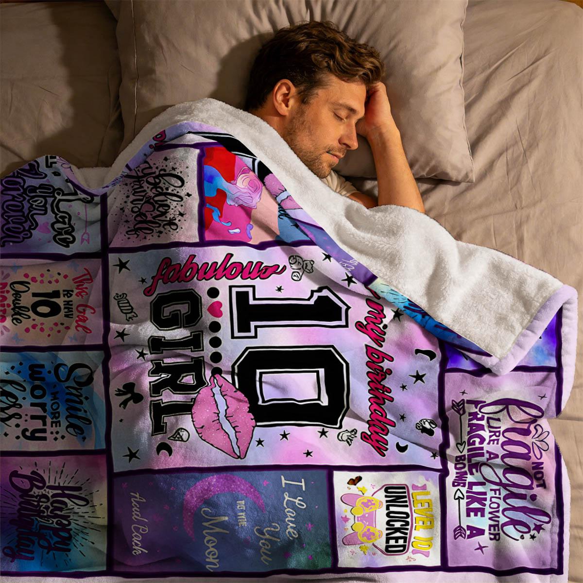 Girls' 10th Birthday Marble Pattern Blanket, Soft Flannel, Lightweight Warm, No Pilling Shedding, Living Room Bedroom Window Cover, Gift Pet Rug