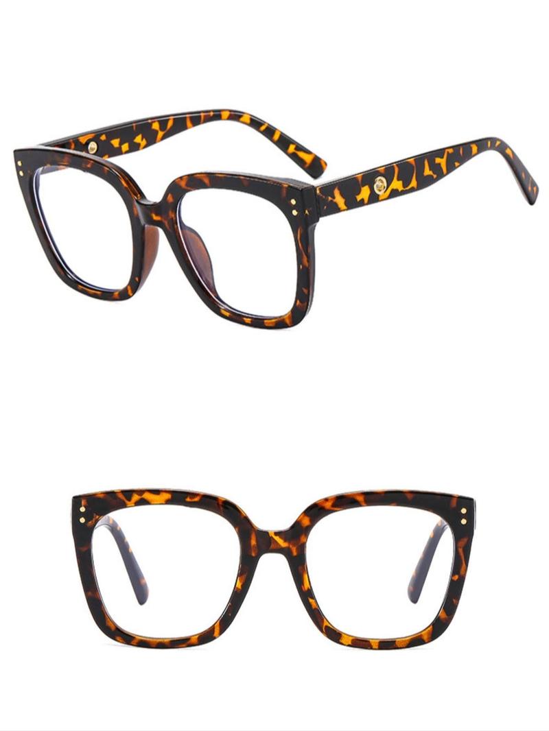 Women's Square Hollow Out Flat Lens Anti-Blue Light Glasses, Casual Leopard Pattern, Polycarbonate Frame, Suitable for Photography and Daily Wear