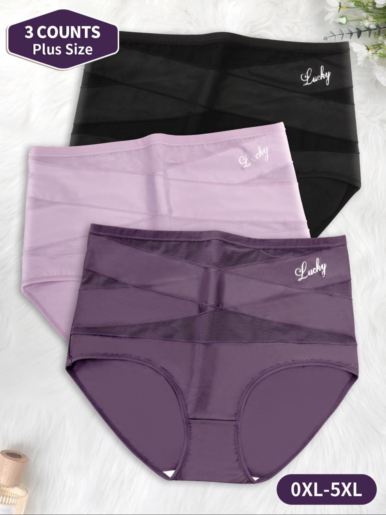 【Plus Size】 Letter Print High Waist Brief, Breathable Comfortable Panty for Daily Wear, Women's Underwear for All Seasons