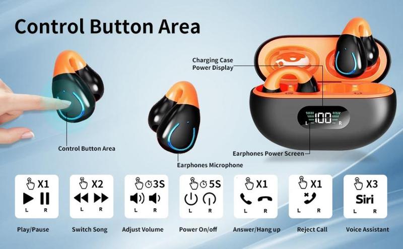 Q71 Open Ear Clip Wireless Earbuds Bluetooth 5.3, Sports Earphones Built-in Microphone with Earhooks & Ear Hook, Wireless Charging Case & Display, Waterproof Fitness Headphones for Exercise Sturdy Noise Free Chargeable