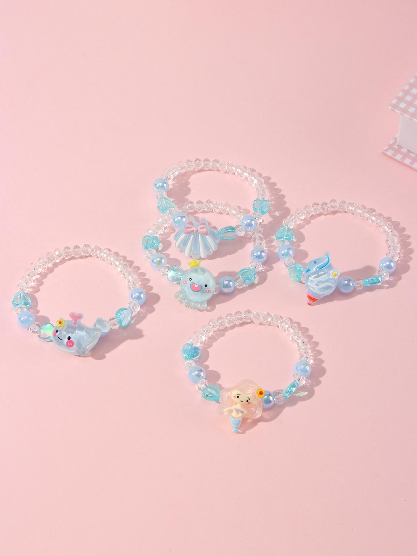 5pcs/set Multicolor Acrylic Ocean Animal Beaded Bracelet Set, Perfect Gift for Girls, Party, Birthday, Daily Wear, Casual Style