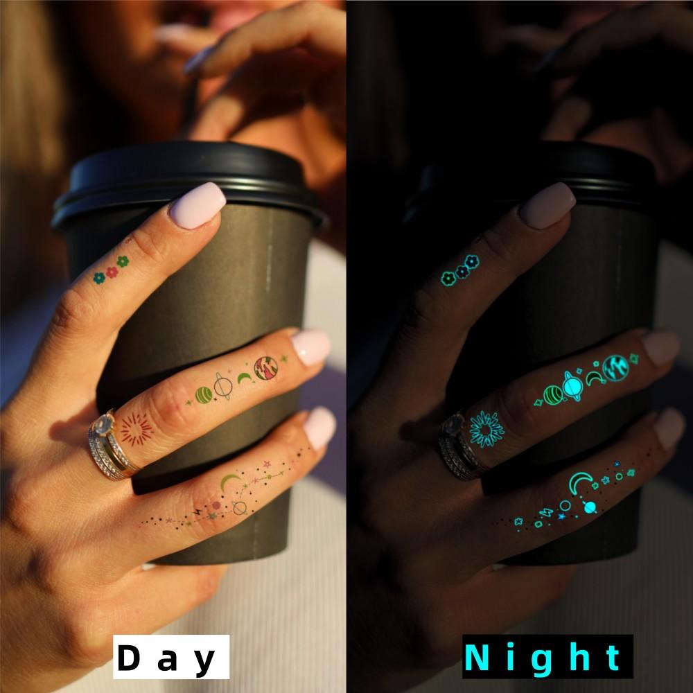 12 Pcs Glow-in-the-Dark Temporary Tattoos | Waterproof Y2K Finger Tattoos, Moon Star Wing Butterfly Flower Designs, Long Lasting 2-5 Days, Body Decorations for Music Festivals, Parties, Prom & Holidays