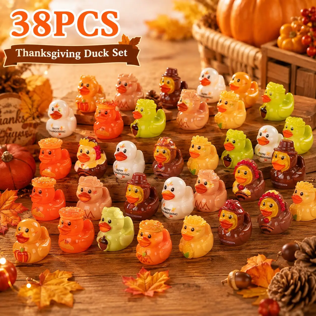 38pcs Resin Thanksgiving Duck Decorations, Holiday Festival Hanging Ornaments, Durable and Elegant Home Decoration, Perfect for Festive Celebrations