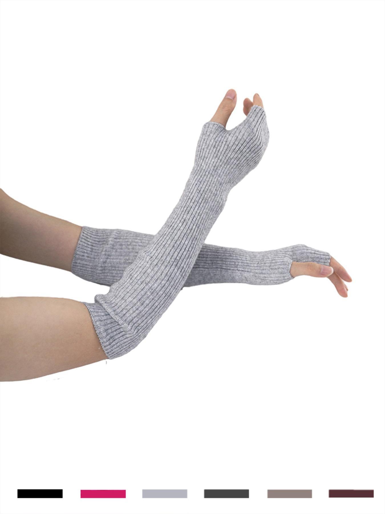 Women's Arm Warmers, Knit Cashmere Wool Blend Long Fingerless Gloves for Fall & Winter, Casual Plain Design, Moderate Fabric Thickness