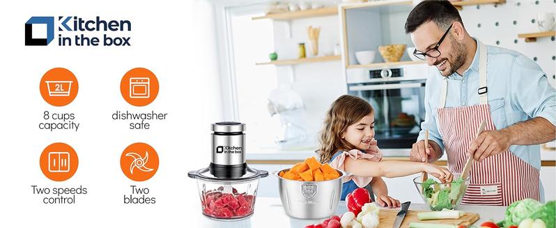 Kitchen in the box Food Processors 400W Small Electric Meat Grinder & Food Chopper with 2 Bowls & 2 Bi-Level Blades for Meat, Fish, Vegetable & Baby Food