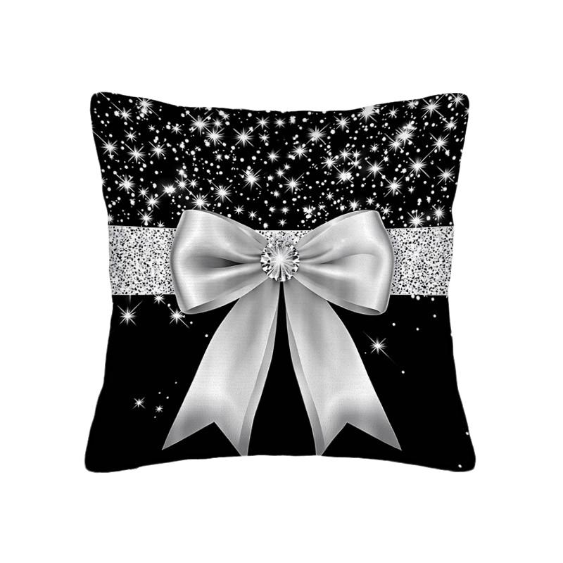 Silver Color Bow Starry Decorative Pillow Cover, Boho Style, All Seasons, Easy Clean, for Bedroom, Living Room, Sofa, Car, Home Decoration