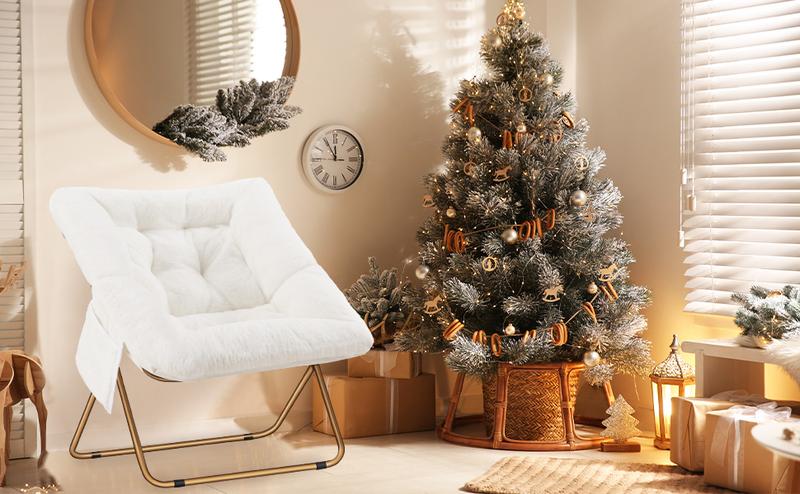 Comfy Saucer Chair, Reading Chairs for Adults, Kids,Foldable Living Room Chairs, Soft Faux Fur Lounge Chair for Bedroom，portable chair