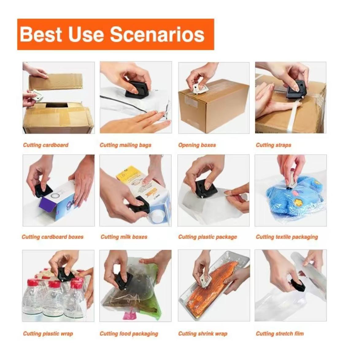 Magnetic Safety Box Cutter  Auto-Retract Ceramic Blade Cutting Supplies, 90° Edge Guide Fridge & Desk Mount, Portable Home Office Craft Tool