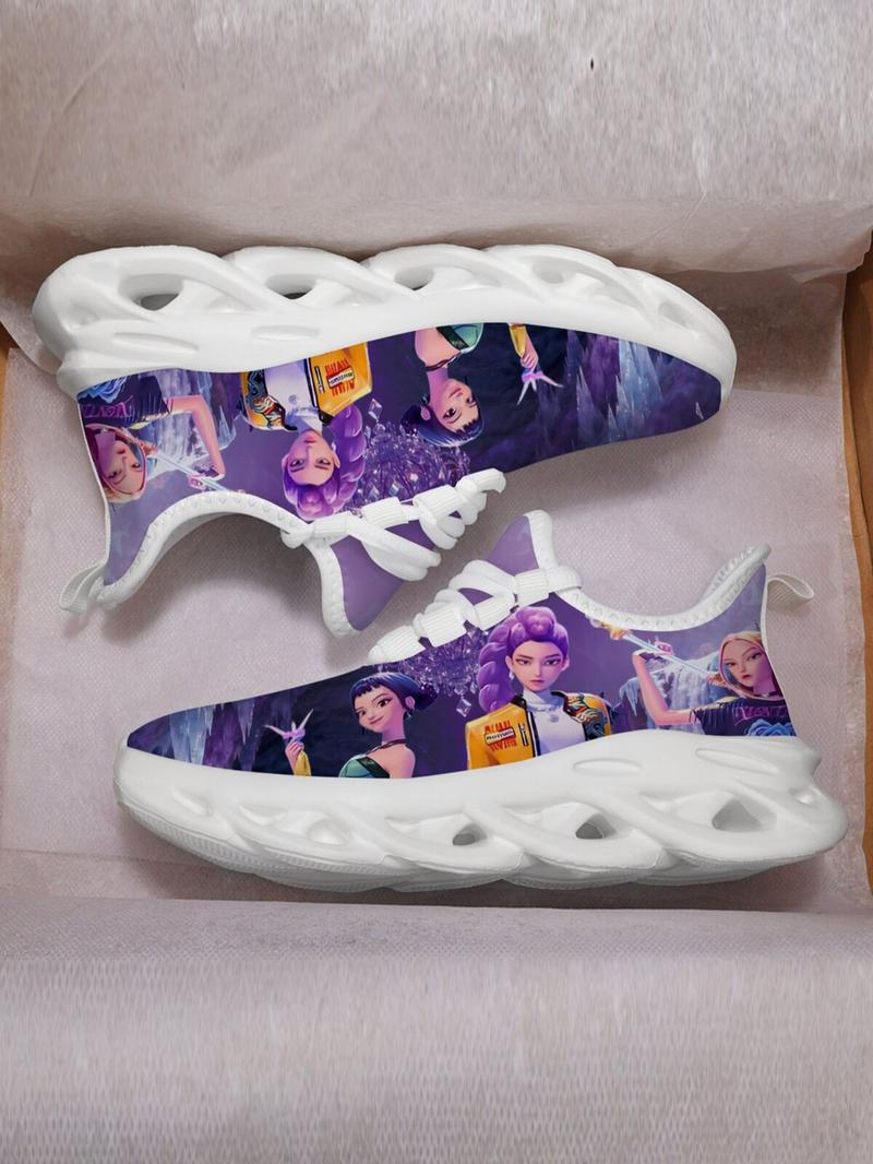 Kids K-Pop Monster Hunter Castle Print Casual Sports Shoes, Sporty Breathable Shoes, Breathable Mesh Upper, Eva Sole, Unisex, All Seasons, Comfortable Fit